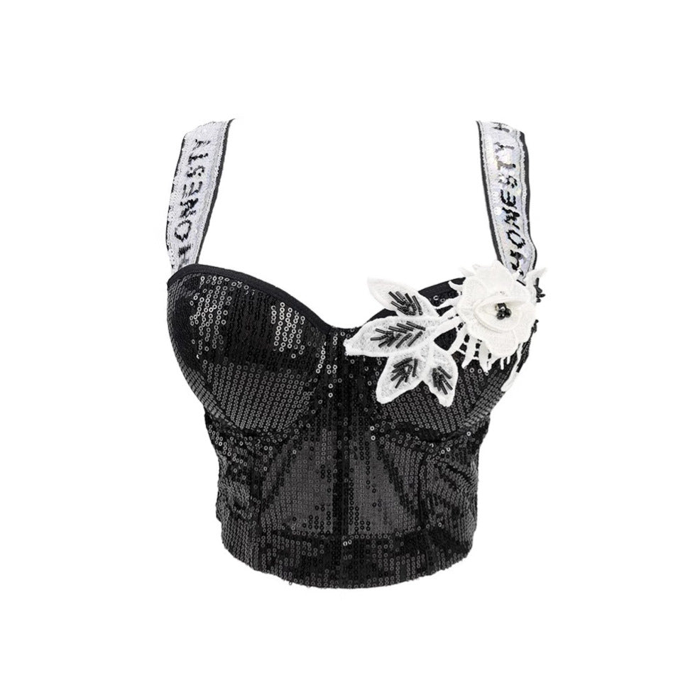 Corset Boned Sequin Top for Stylish Wear