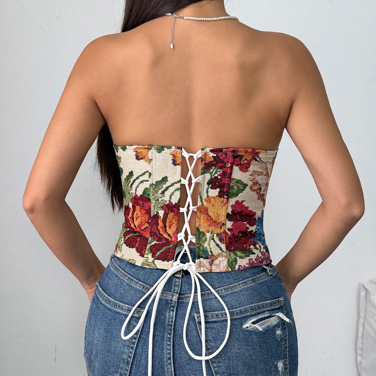Vintage Corset - Floral Strapless Top