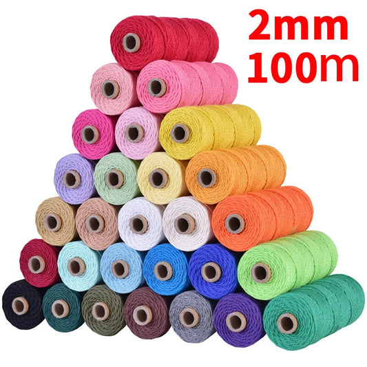 2mm 100m 100% Cotton Rope Colorful Twine Macrame Cord String