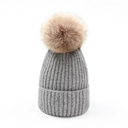 Womens Mohair Wool Beanie With Pom Pom