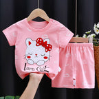 Kids Cotton Cartoon Casual Summer T - Shirt and Shorts Tracksuit Set