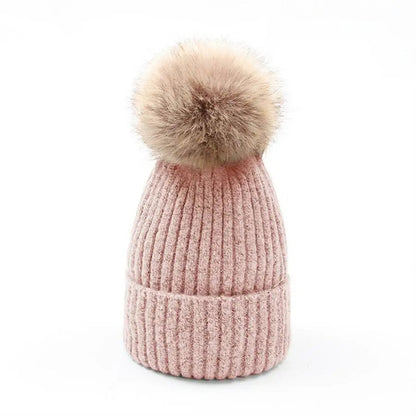 Womens Mohair Wool Beanie With Pom Pom