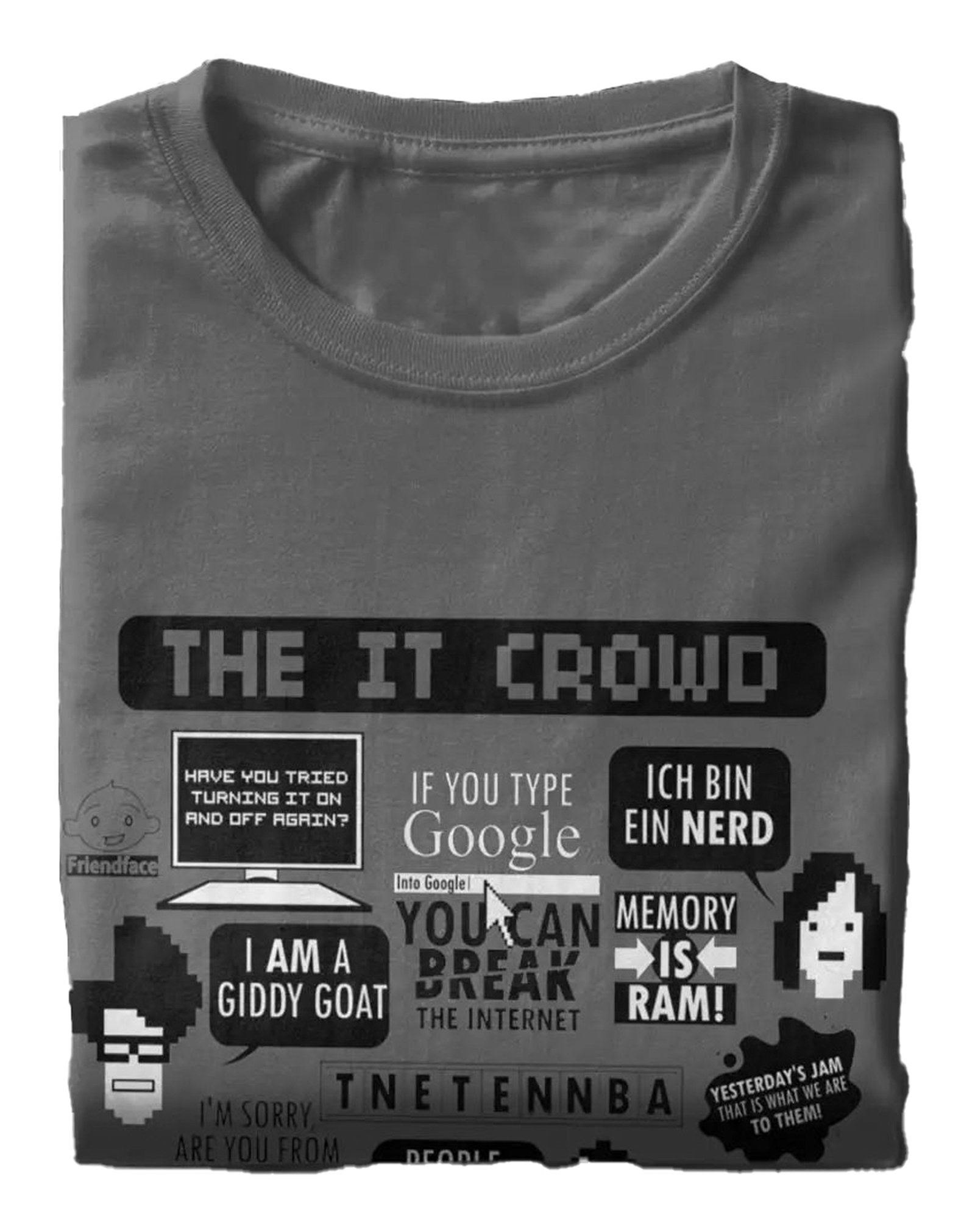 Close-Up of The IT Crowd Quotes Print on T-Shirt
