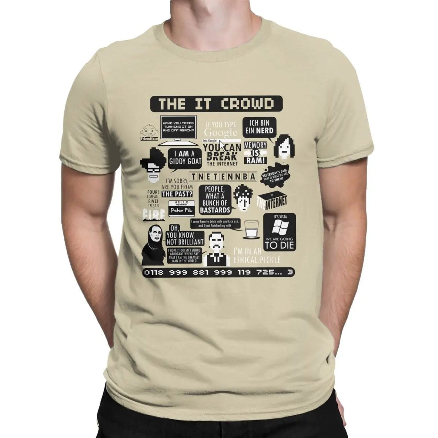 The IT Crowd Quotes Men's T-Shirt in a Casual Setting