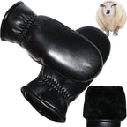 Genuine Leather Sheepskin Mittens Winter Warm Furry Gloves