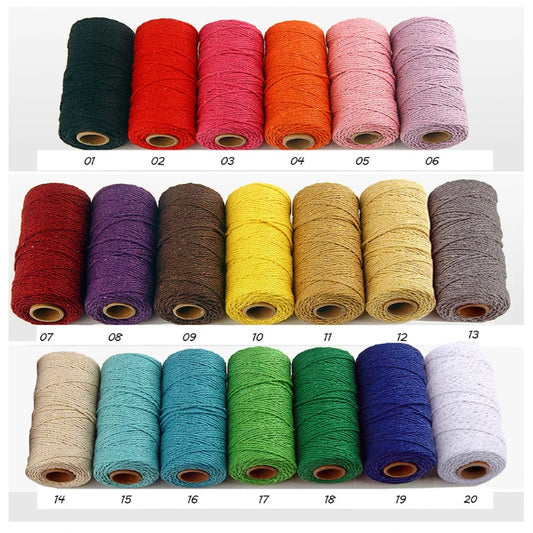 2mm 100m 100% Cotton Rope Colorful Twine Macrame Cord String