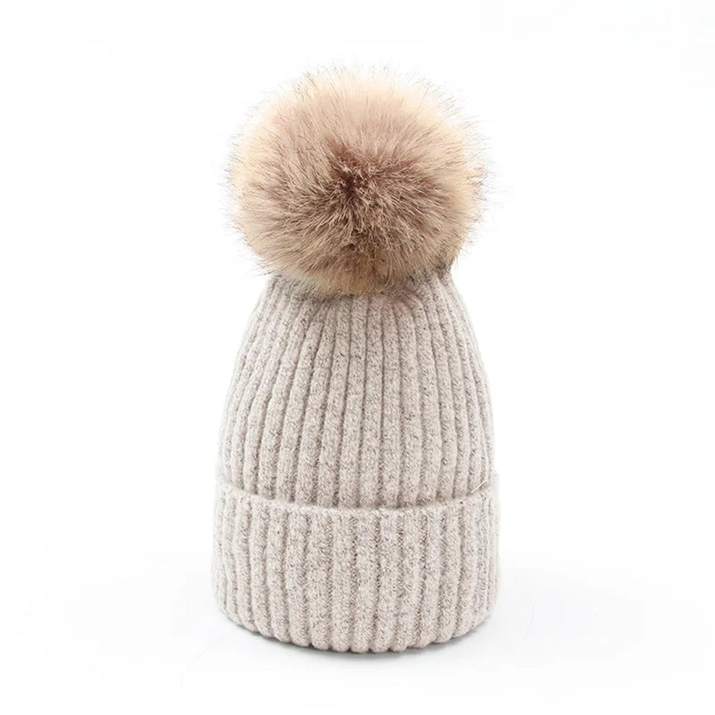 Womens Mohair Wool Beanie With Pom Pom