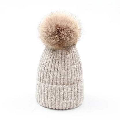 Womens Mohair Wool Beanie With Pom Pom