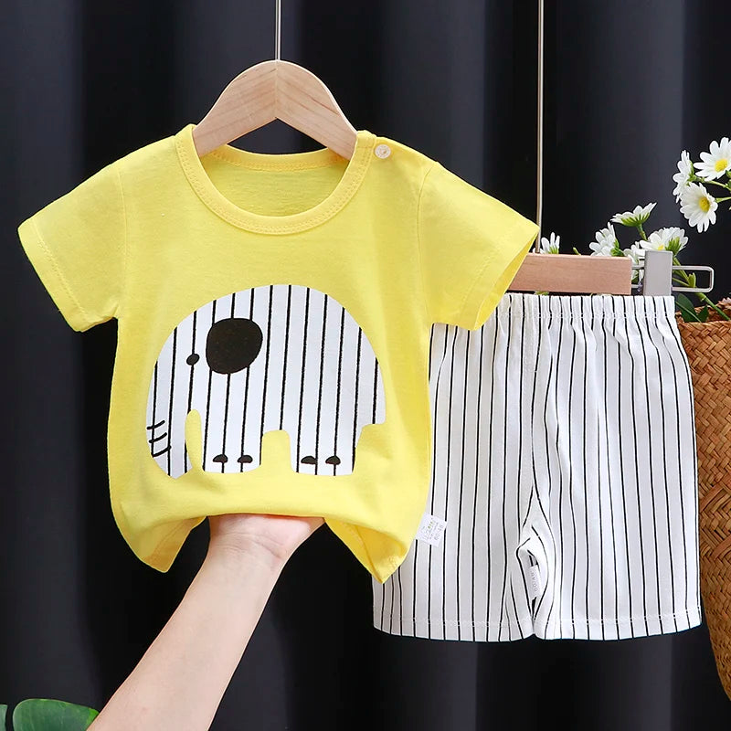 Kids Cotton Cartoon Casual Summer T - Shirt and Shorts Tracksuit Set