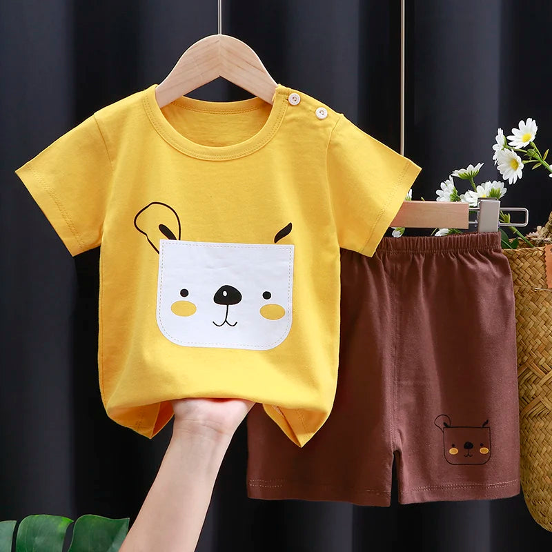 Kids Cotton Cartoon Casual Summer T - Shirt and Shorts Tracksuit Set