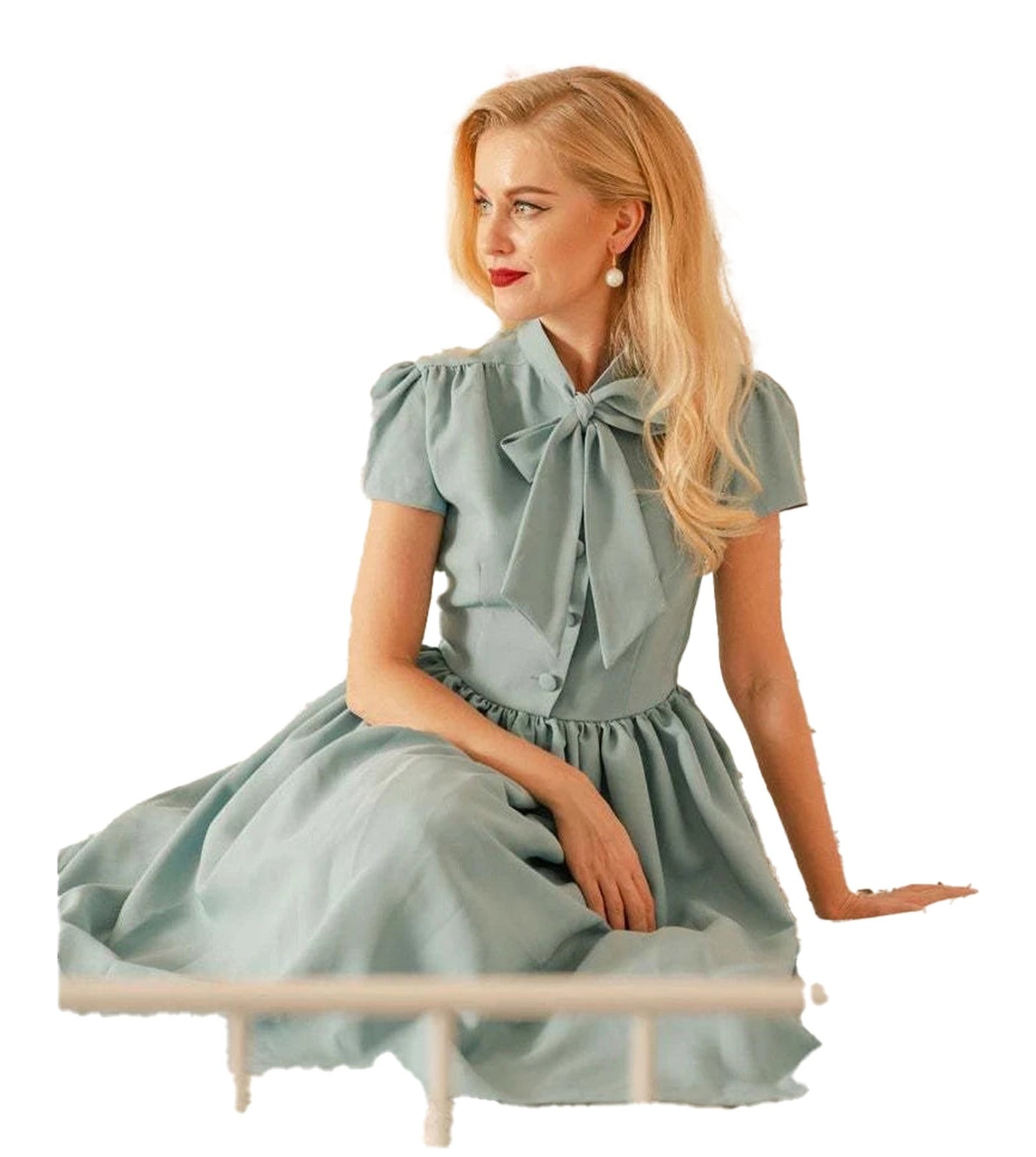 LuckeLadybug Vintage Blue Pleated Dress 2025