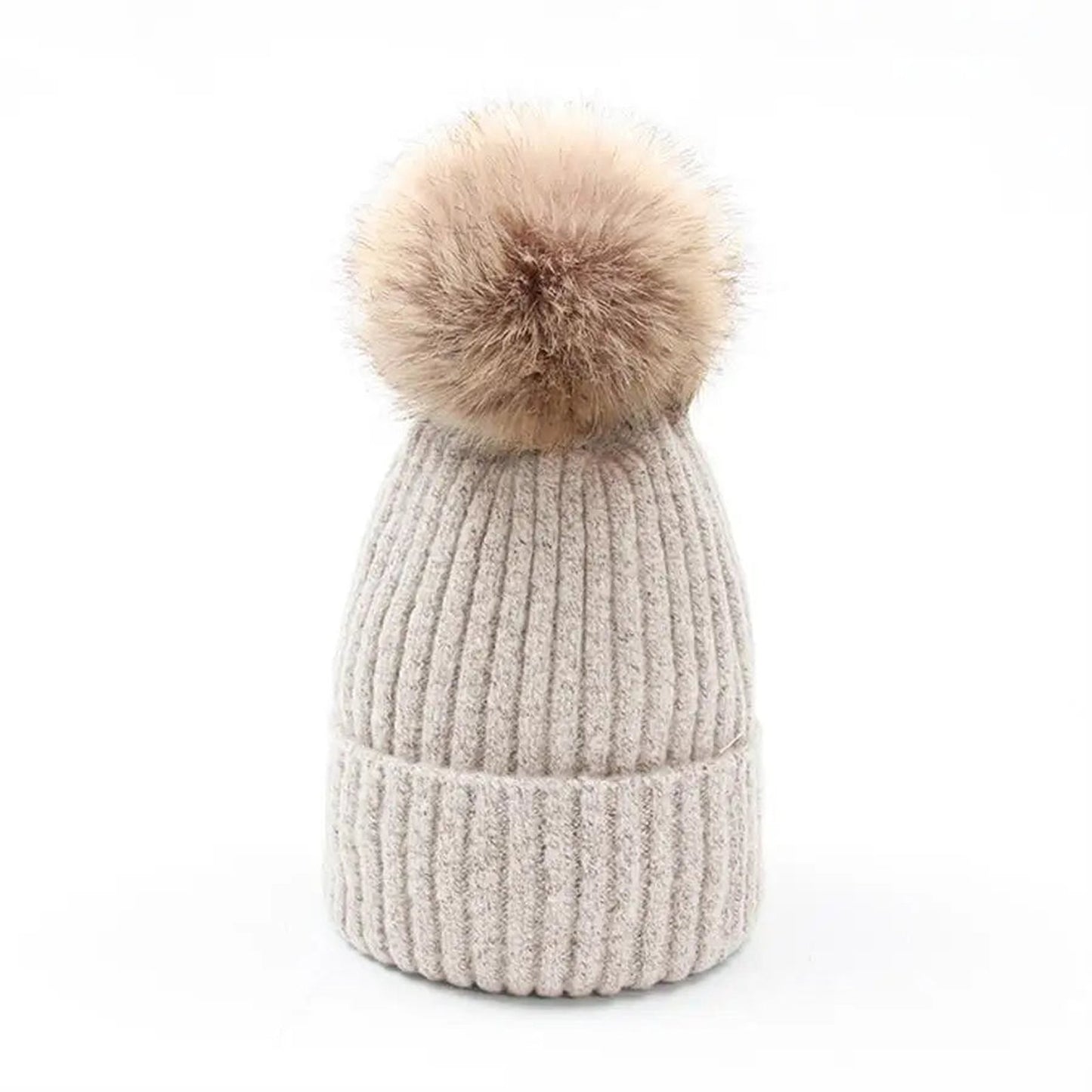 Womens Mohair Wool Beanie With Pom Pom