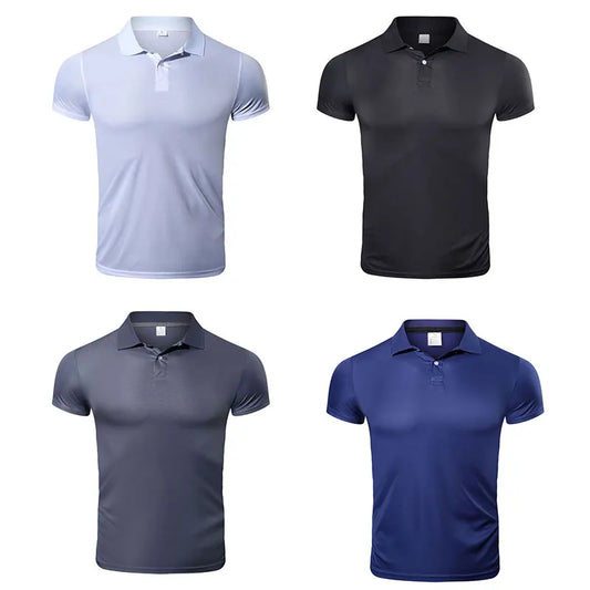 Men's quick dry polo shirt set in light blue, black, dark gray, and navy for versatile casual wear