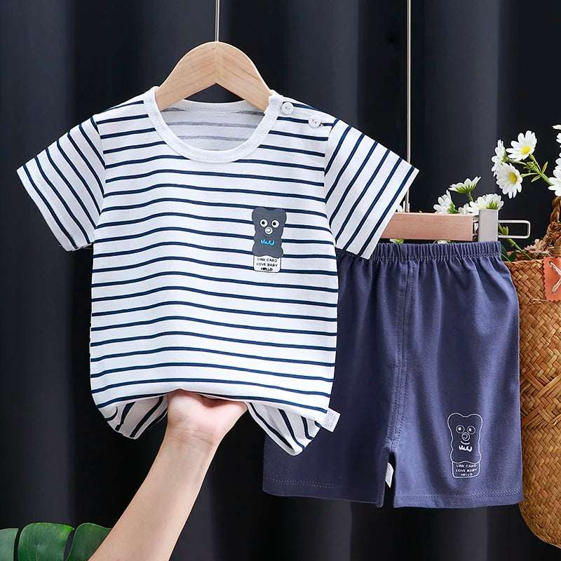 Kids Cotton Cartoon Casual Summer T - Shirt and Shorts Tracksuit Set