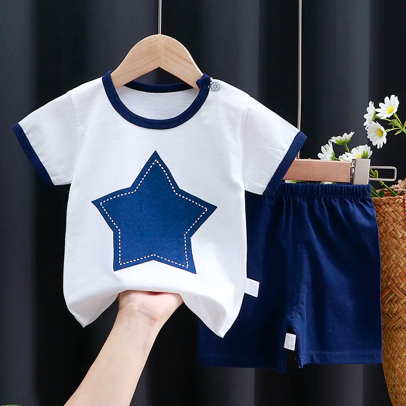 Kids Cotton Cartoon Casual Summer T - Shirt and Shorts Tracksuit Set
