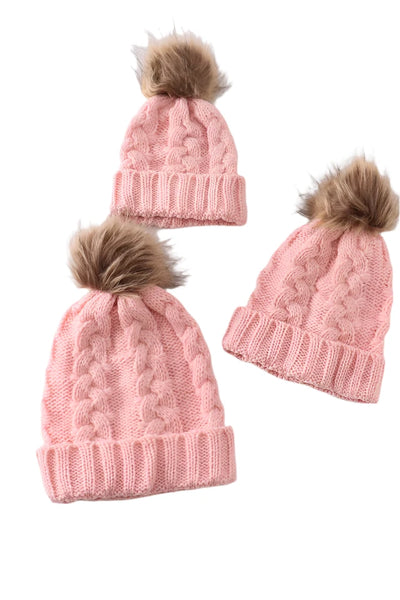 Adorable Pink Pompom Cable Beanie For Stylish Babies & Toddlers - LuckeLadybug LLC