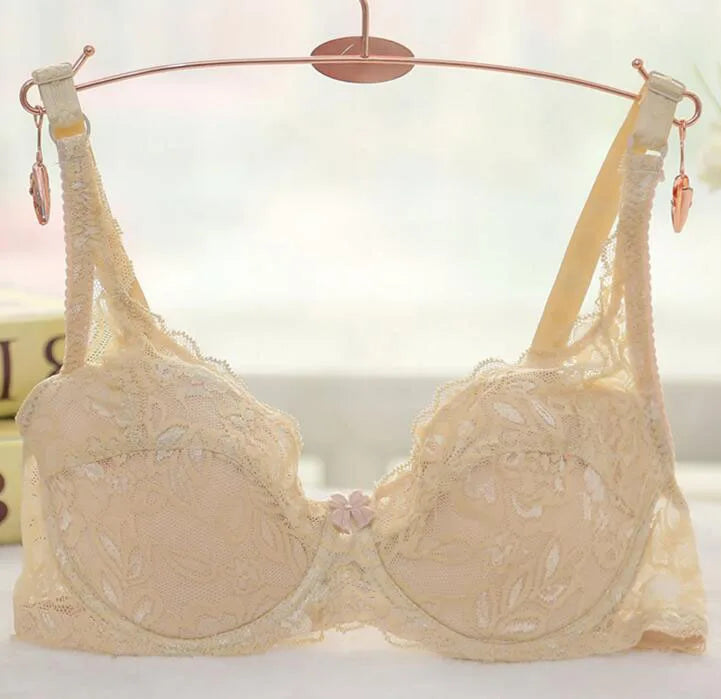 Women Lace Bra Thin Underwire Push Up Lingerie Brassiere