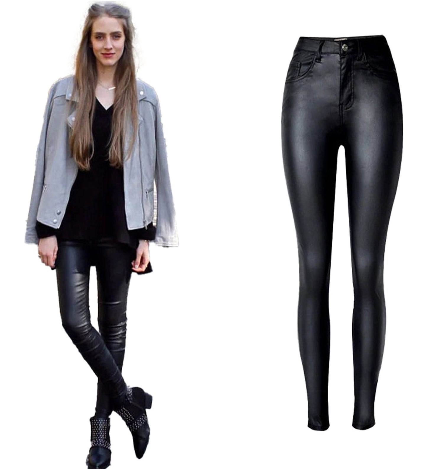 High Waist Faux Leather Skinny Jeans
