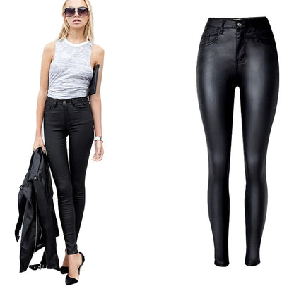 High Waist Faux Leather Skinny Jeans