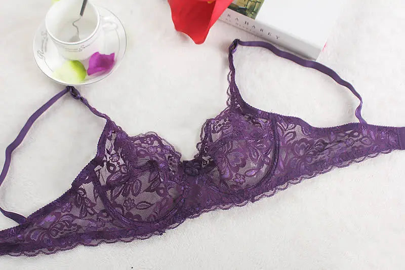 Women Lace Bra Thin Underwire Push Up Lingerie Brassiere