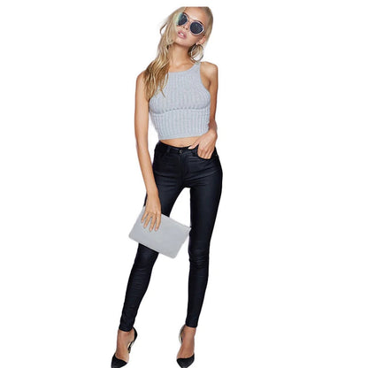 High Waist Faux Leather Skinny Jeans