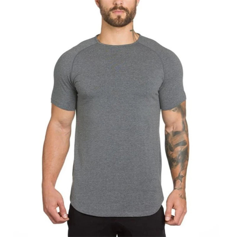 Mens Short Sleeve Hooded Bodybuilding Gym Pullover