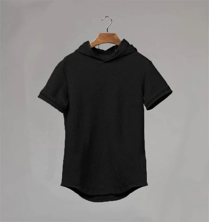 Mens Short Sleeve Hooded Bodybuilding Gym Pullover