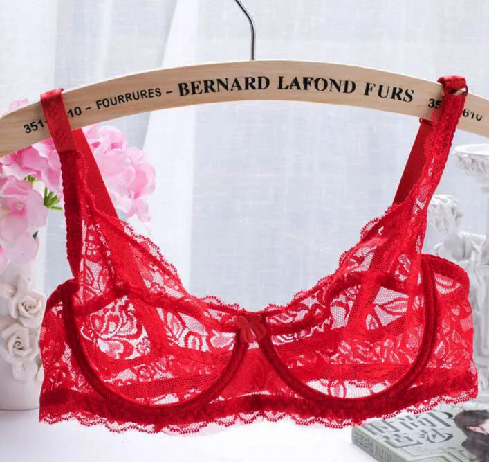 Women Lace Bra Thin Underwire Push Up Lingerie Brassiere