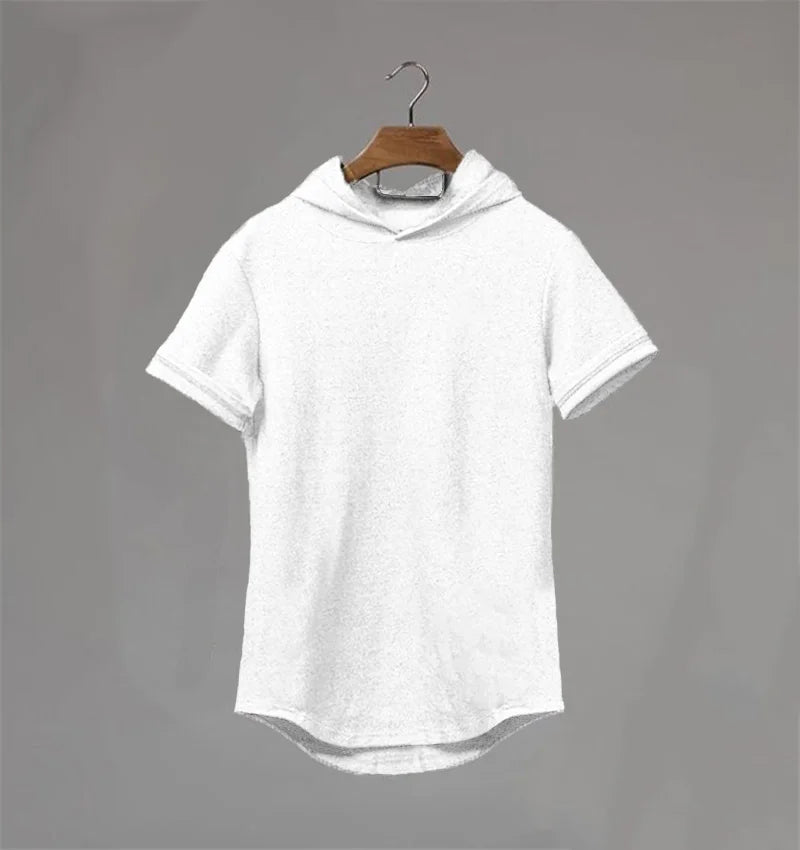 Mens Short Sleeve Hooded Bodybuilding Gym Pullover