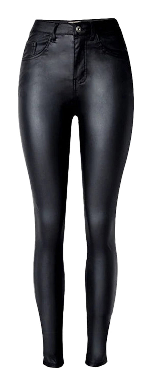 High Waist Faux Leather Skinny Jeans