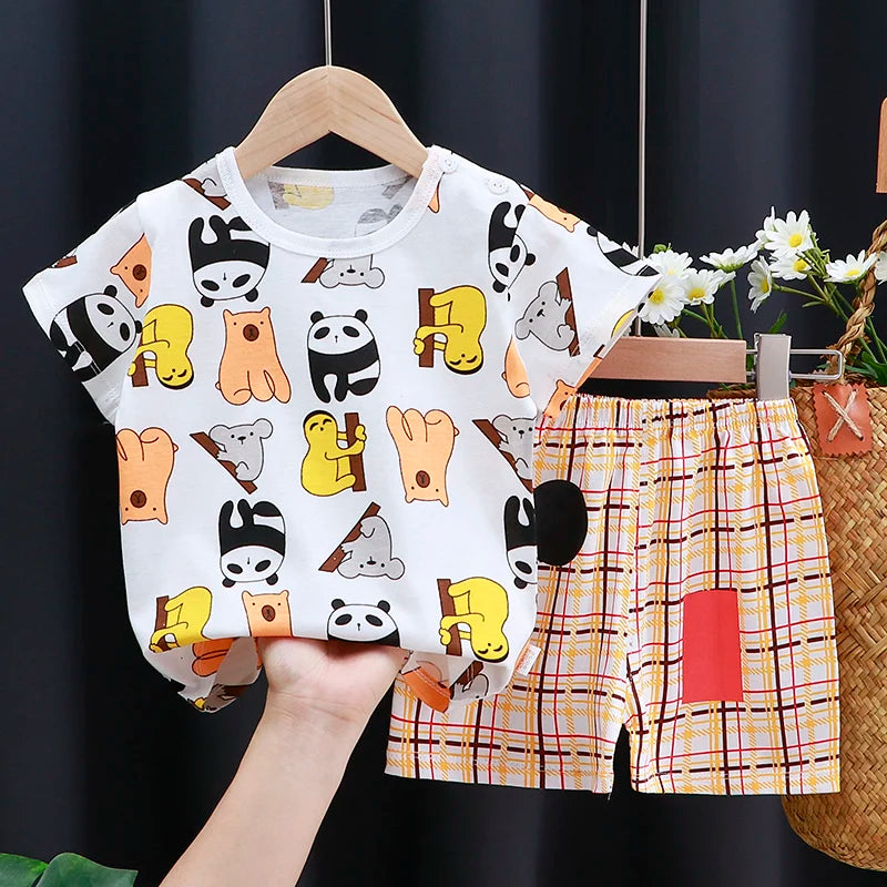 Kids Cotton Cartoon Casual Summer T - Shirt and Shorts Tracksuit Set