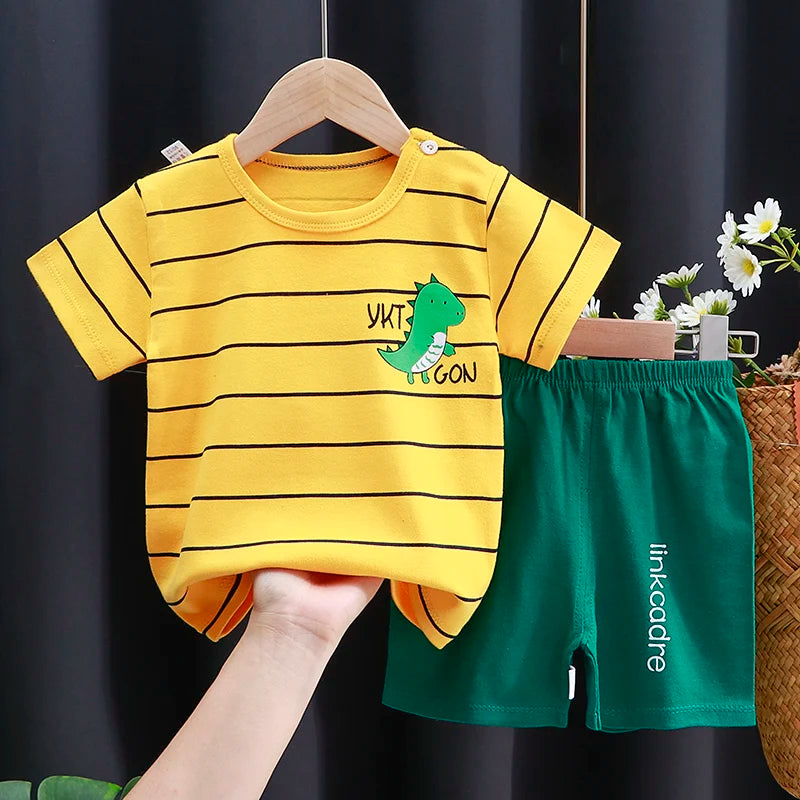 Kids Cotton Cartoon Casual Summer T - Shirt and Shorts Tracksuit Set