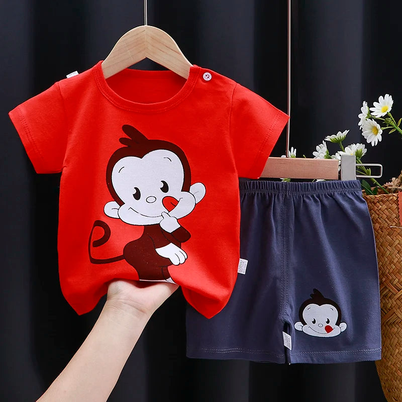 Kids Cotton Cartoon Casual Summer T - Shirt and Shorts Tracksuit Set