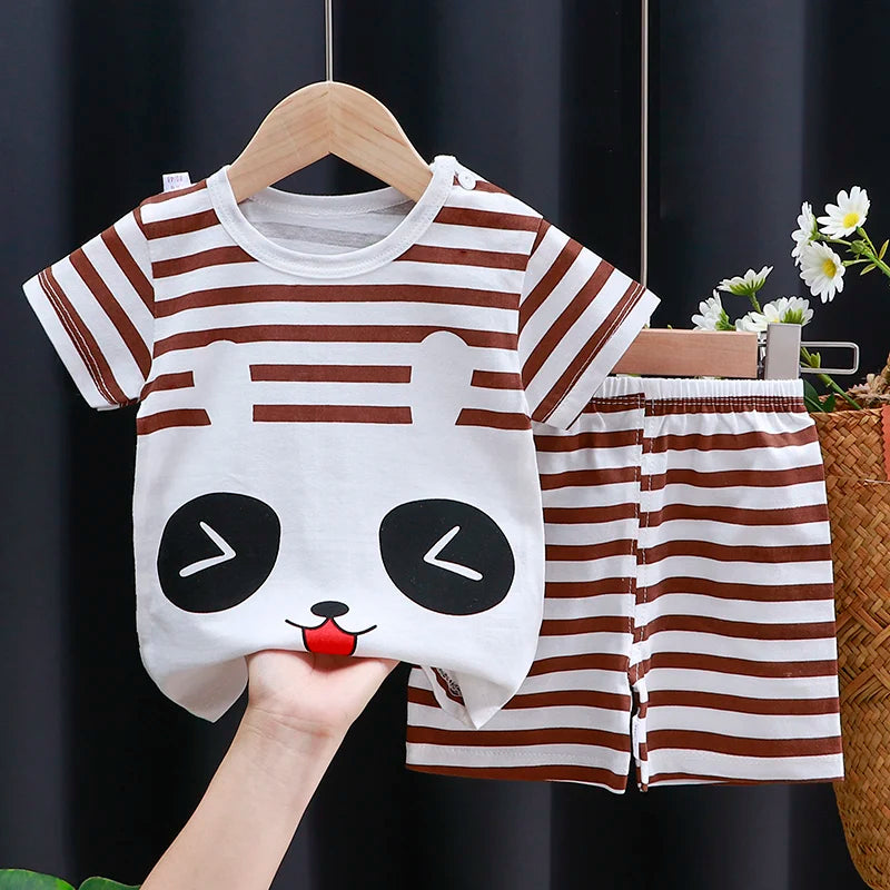 Kids Cotton Cartoon Casual Summer T - Shirt and Shorts Tracksuit Set