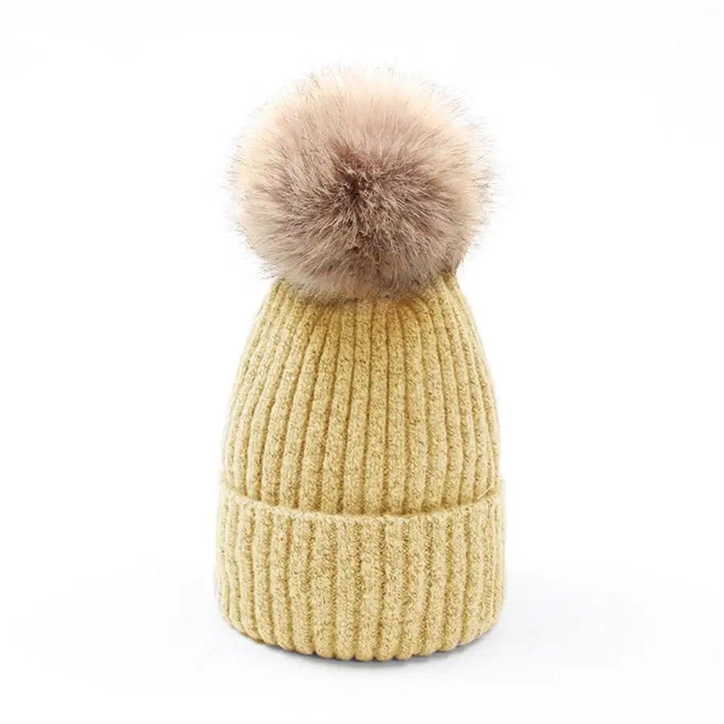 Womens Mohair Wool Beanie With Pom Pom
