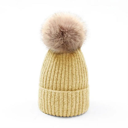 Womens Mohair Wool Beanie With Pom Pom
