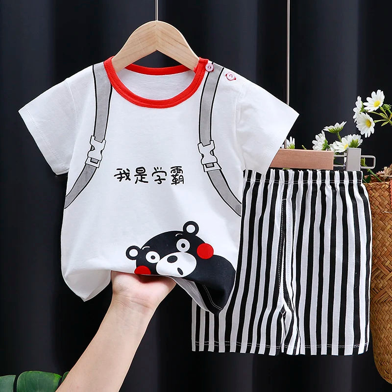 Kids Cotton Cartoon Casual Summer T - Shirt and Shorts Tracksuit Set