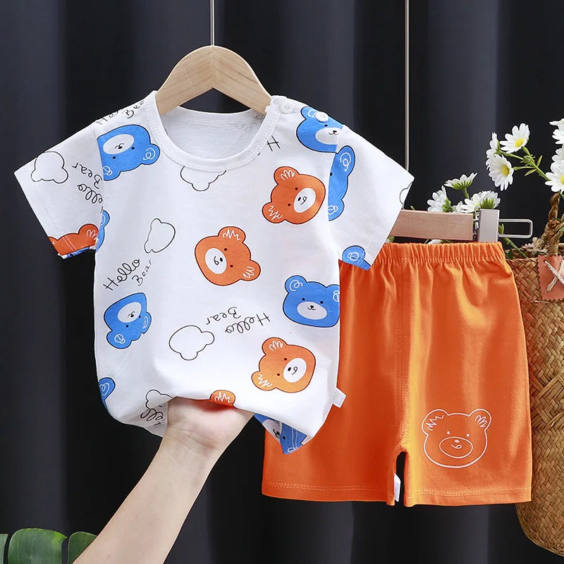Kids Cotton Cartoon Casual Summer T - Shirt and Shorts Tracksuit Set