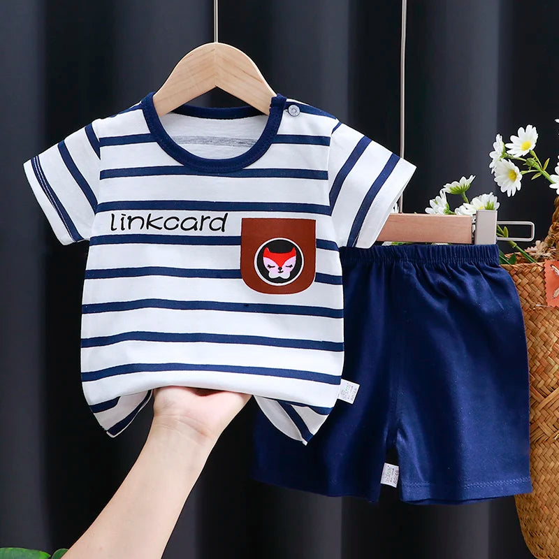 Kids Cotton Cartoon Casual Summer T - Shirt and Shorts Tracksuit Set