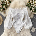 Lace - Up Off - Shoulder Lantern Sleeve Bodysuit