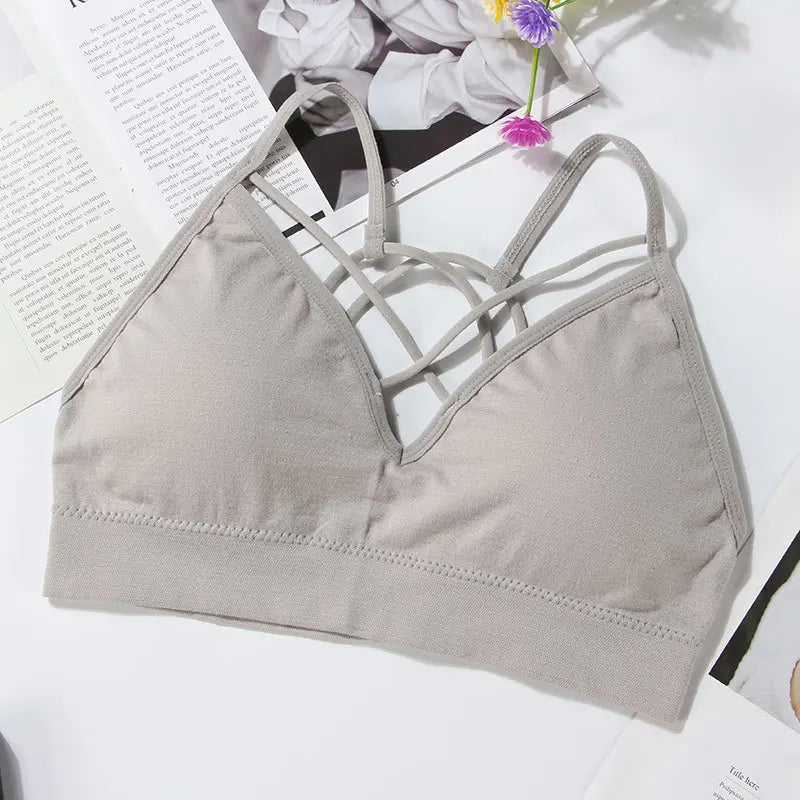 Seamless Criss - Cross Nylon Crop Top Bandeau Bra