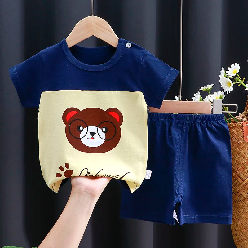 Kids Cotton Cartoon Casual Summer T - Shirt and Shorts Tracksuit Set