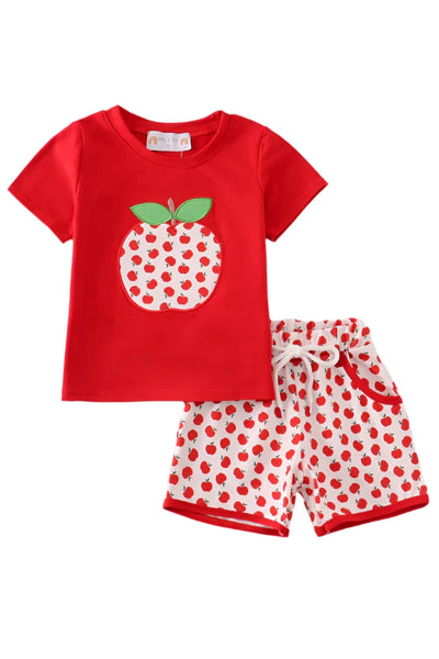 Adorable Red Fruit Apples Applique Boy Set: Perfect Outfit For Stylish Little Ones! - LuckeLadybug LLC