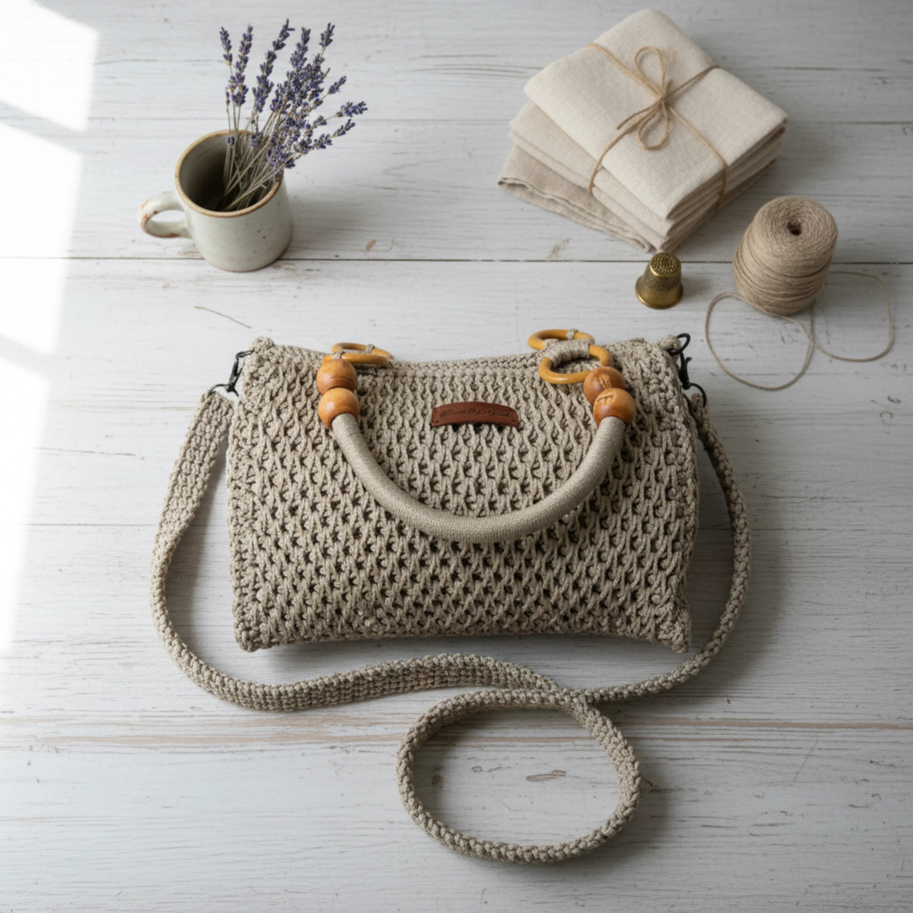 Handmade Beige Crochet Shoulder Bag