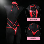 Leather Crotchless Bodysuit With Collar