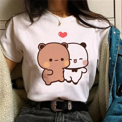 Cute Manga Print T-Shirt for Girls - Model Wearing Front View