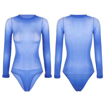 Ultra Thin See-Through Bodysuit In Blue