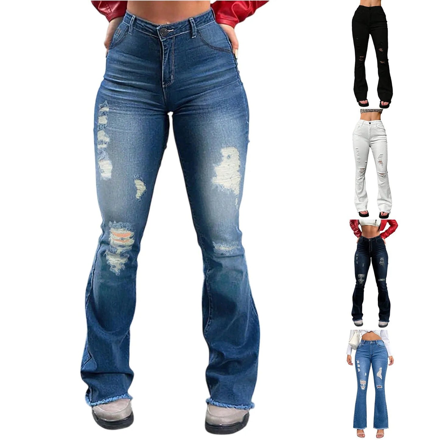 High Waisted Ripped Jeans For Women