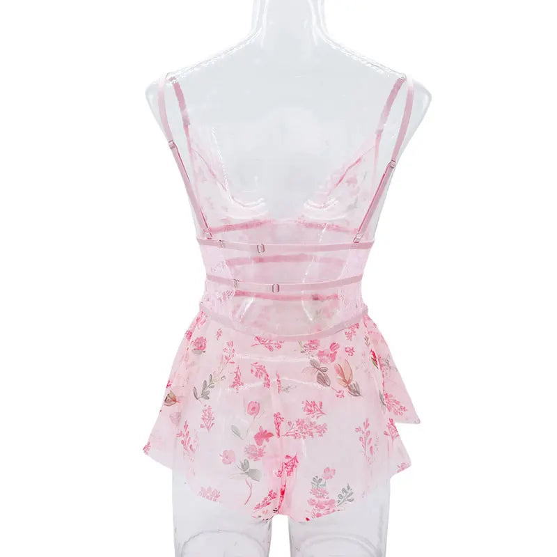 Crotchless Lingerie Floral Bodysuit