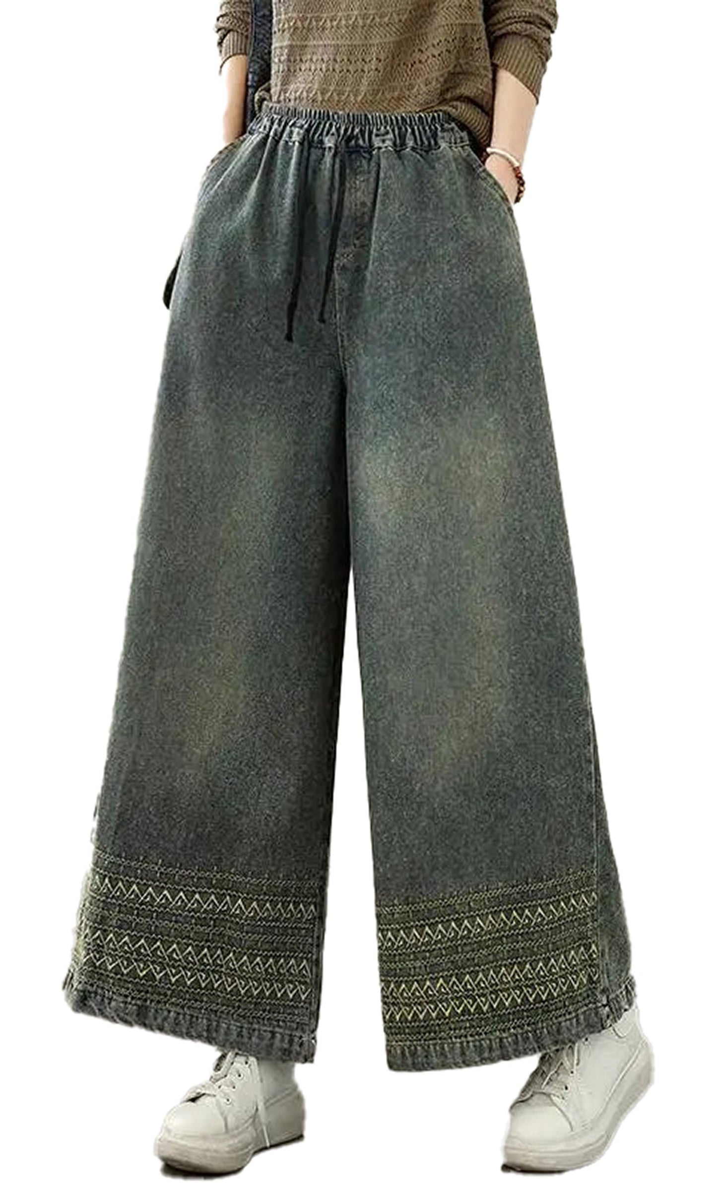 Embroidered Wide Leg Jeans For Women